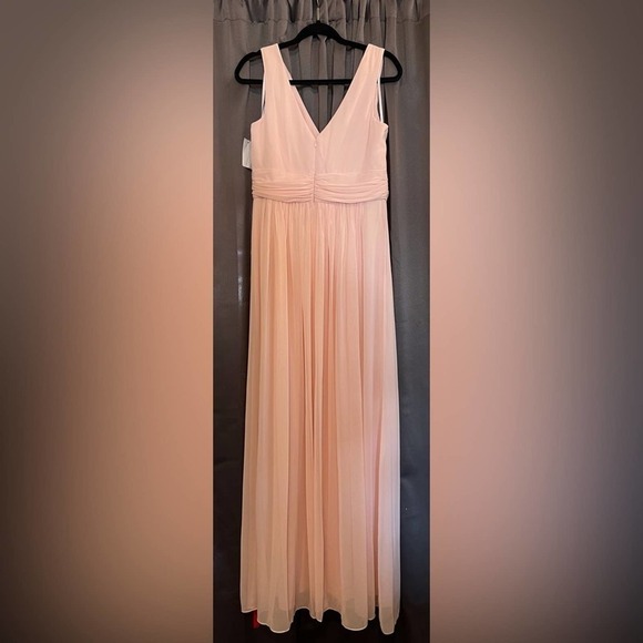 Dessy Collection Sleeveless Draped Chiffon Maxi Dress With Front Slit - Picture 5 of 10